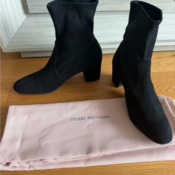 Stuart Weitzman Black Suede Sock Ankle Boots - Picture 3 of 7
